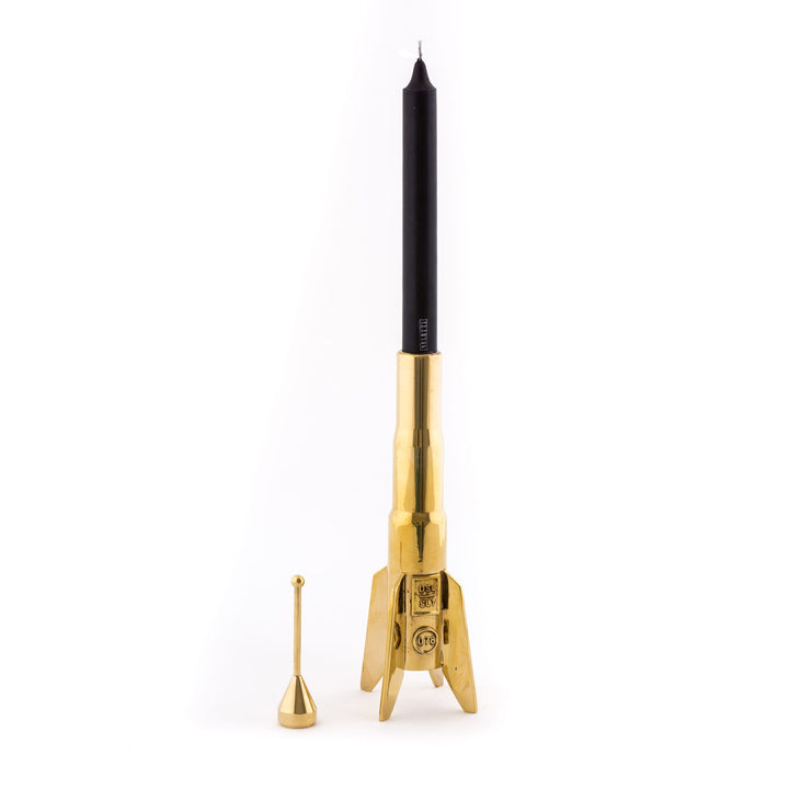 Seletti Cosmic Diner Lunar Hard Rocket Large, extended rocket holder with candle, front view
