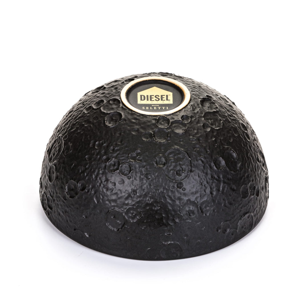 Seletti Cosmic Diner Lunar Bowl Small, small bowl turned over to show the crater relief and Diesel base label