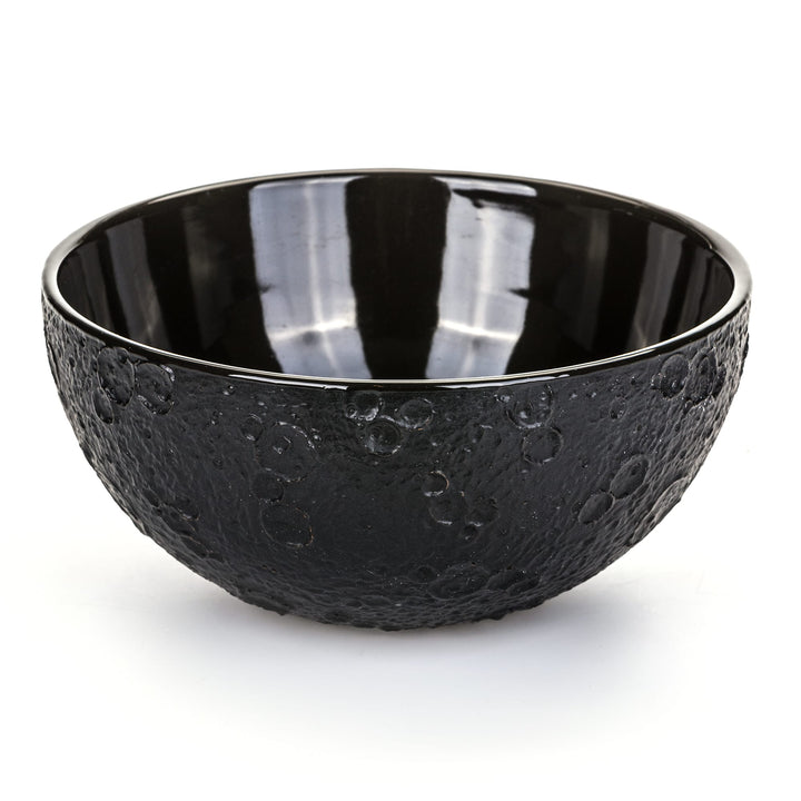 Seletti Cosmic Diner Lunar Bowl Large, black stoneware bowl with a glossy interior and cratered moon-texture exterior