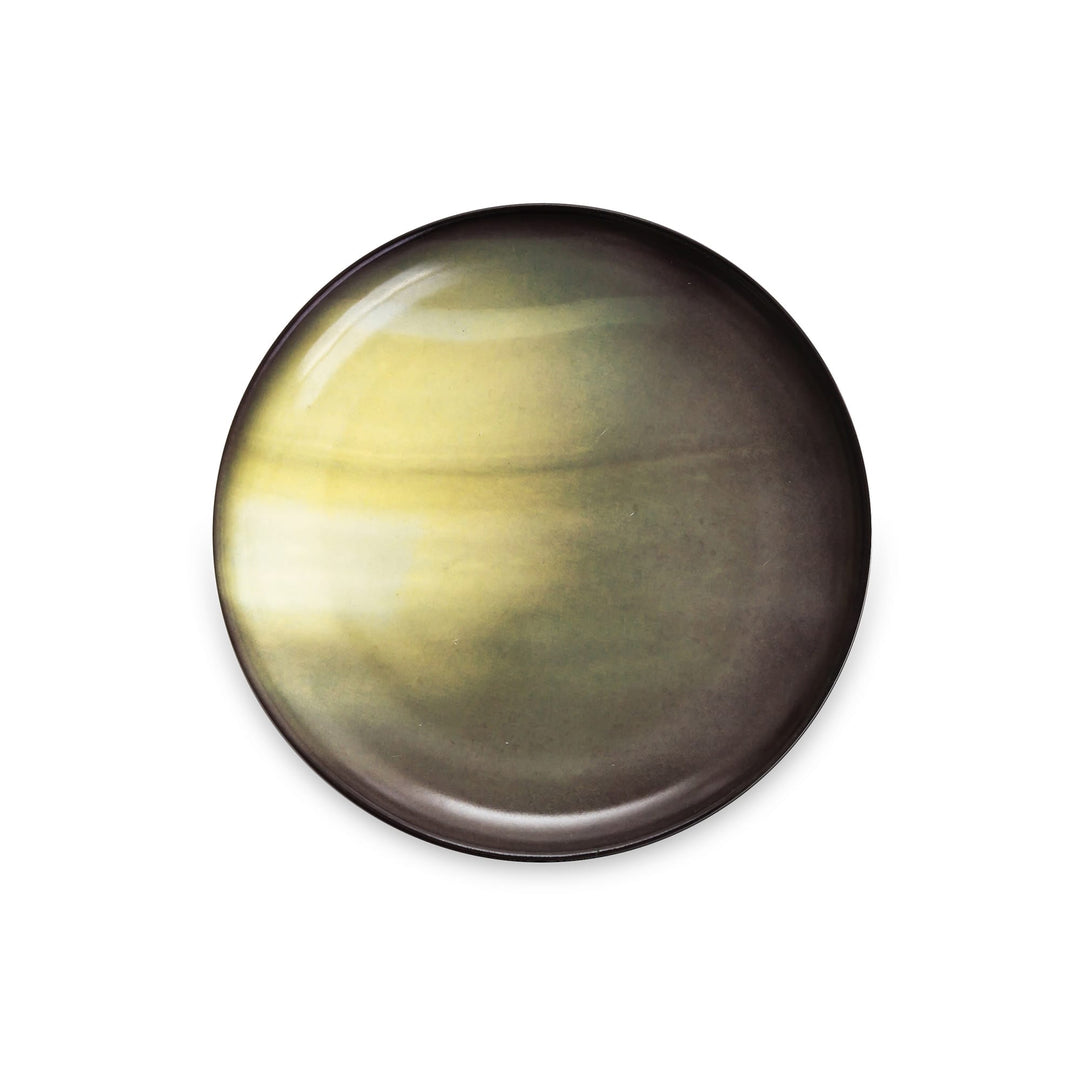 Seletti Cosmic Diner Saturn Fruit/Dessert Plate, top view of the small plate printed with Saturn&