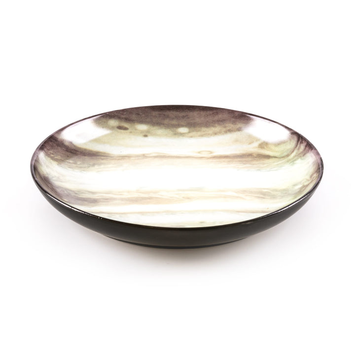 Seletti Cosmic Diner Jupiter Soup Plate, angled view into the bowl of the banded Jupiter print