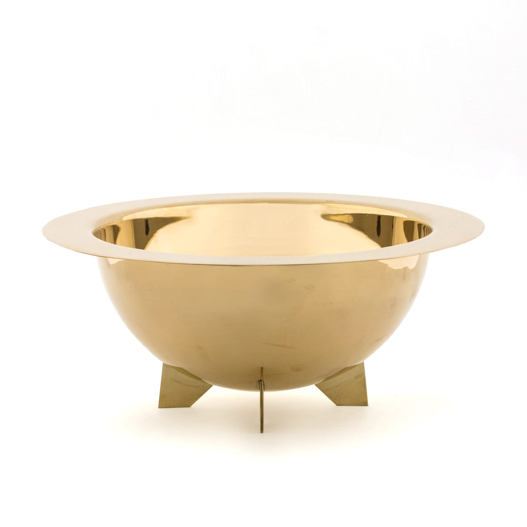 Seletti Cosmic Diner Lunar Salad bowl, polished brass salad bowl with a wide planetary ring rim on tripod feet