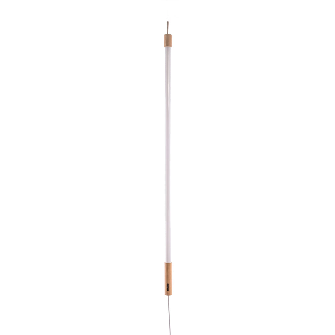 Seletti Linea LED White, slim white LED tube with a wood end cap, unlit on white