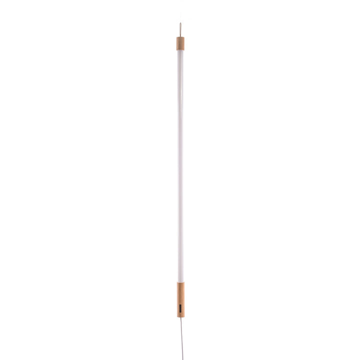 Seletti Linea LED White, slim white LED tube with a wood end cap, unlit on white