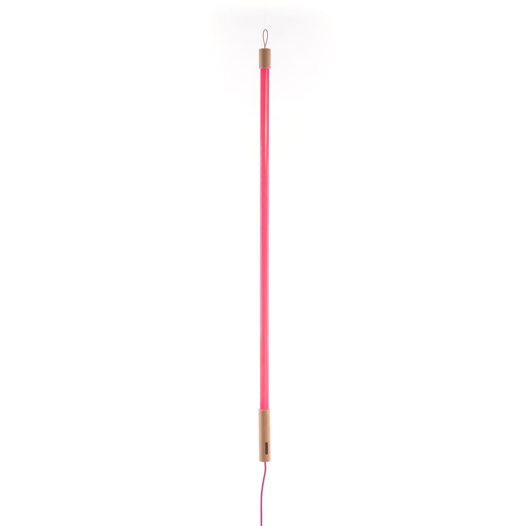Seletti Linea LED Pink, slim pink LED tube with a wood end cap, unlit