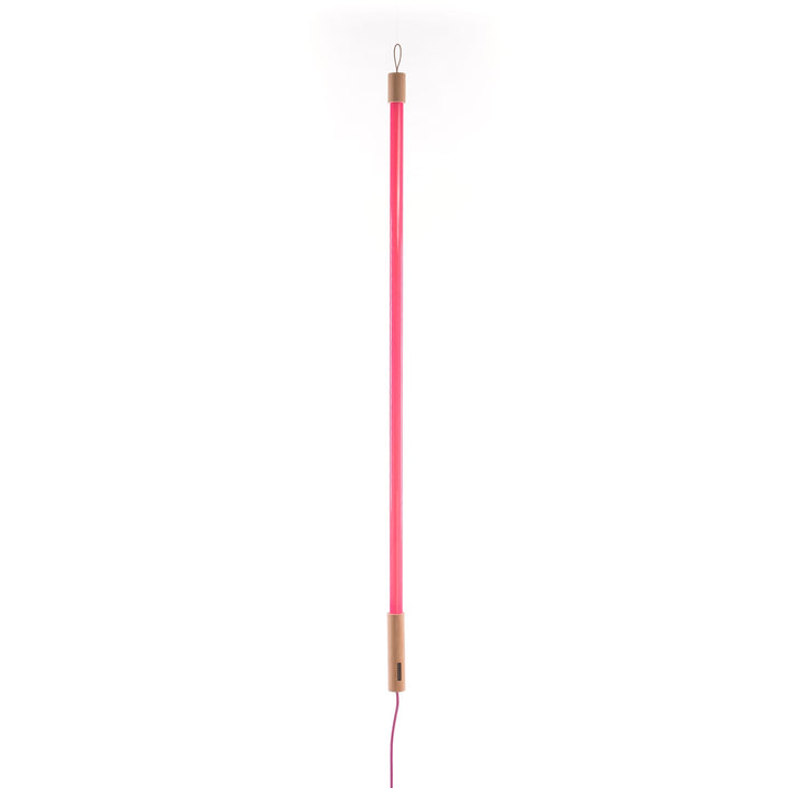 Seletti Linea LED Pink, slim pink LED tube with a wood end cap, unlit