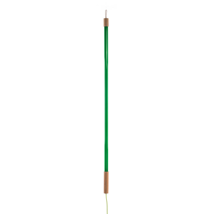 Seletti Linea LED Green, slim green LED tube with a wood end cap, unlit on white