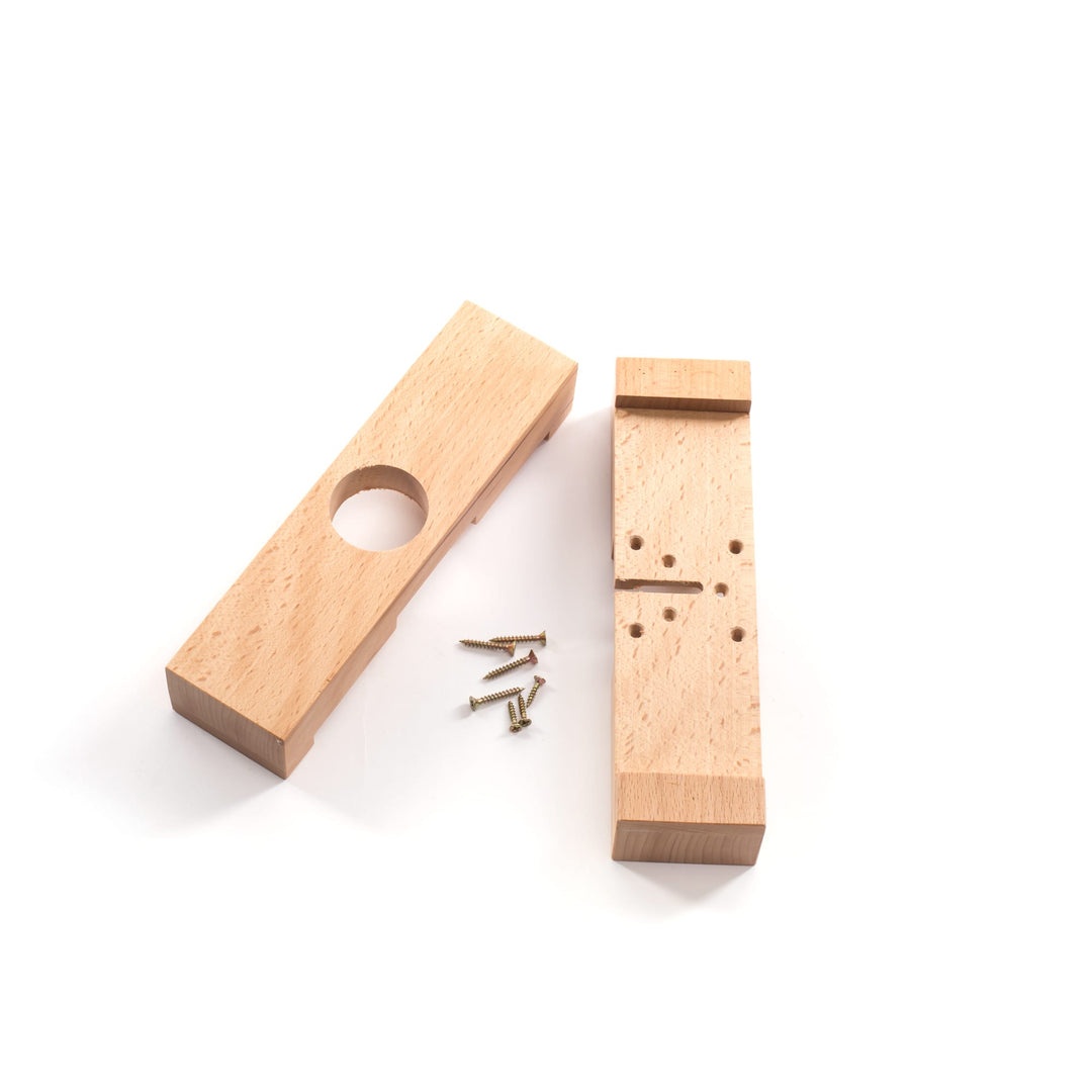 Seletti Linea Wooden Stand, flat-packed stand pieces showing the slot joint and screws