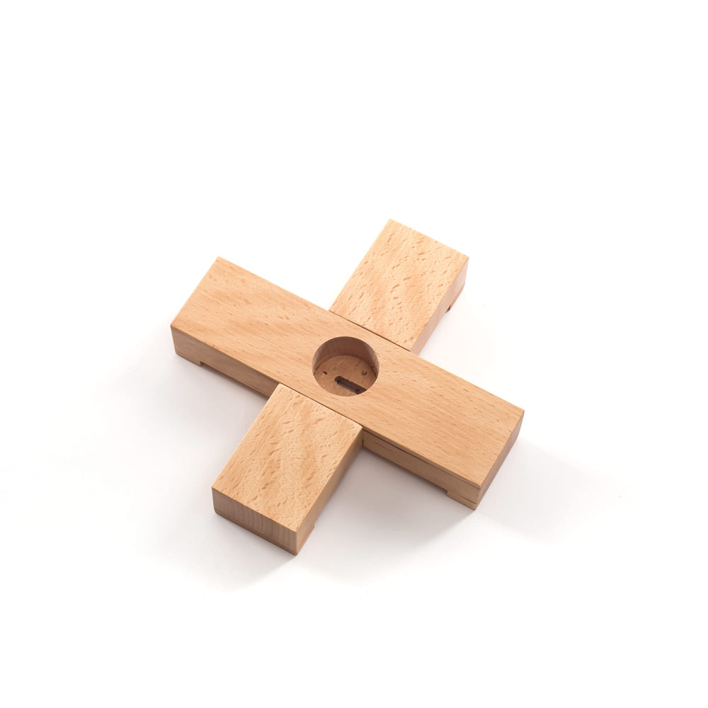 Seletti Linea Wooden Stand, wooden cross base seen from above at an angle