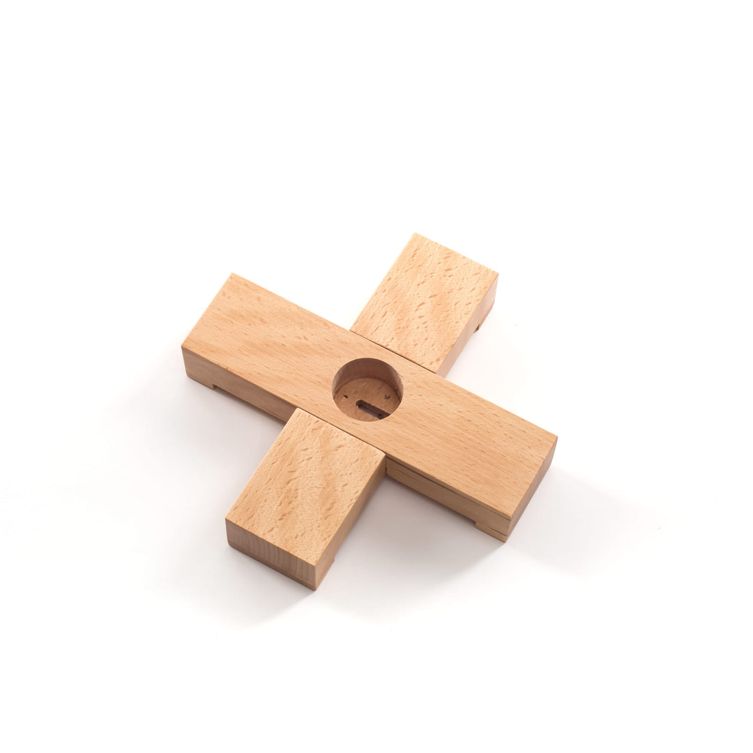 Seletti Linea Wooden Stand, wooden cross base seen from above at an angle