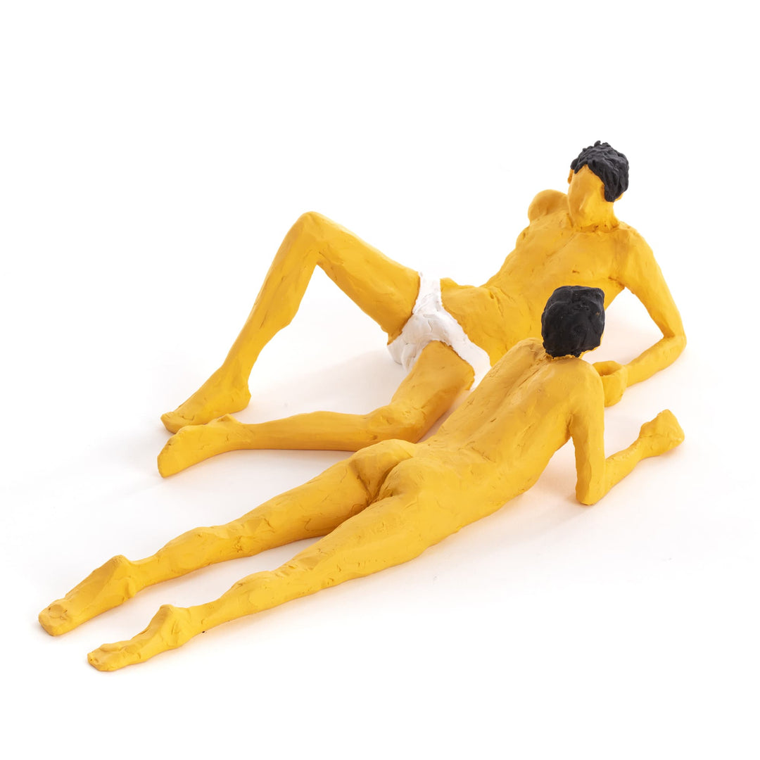 Seletti Love Is a Verb Jean &amp; Jean Figurine, two ochre resin men reclining together, one propped on an elbow