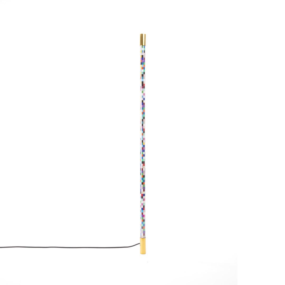 Seletti Linea Pixled, slim LED tube patterned with multicolor pixels, upright with black cord