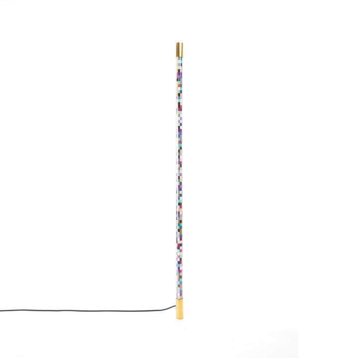 Seletti Linea Pixled, slim LED tube patterned with multicolor pixels, upright with black cord