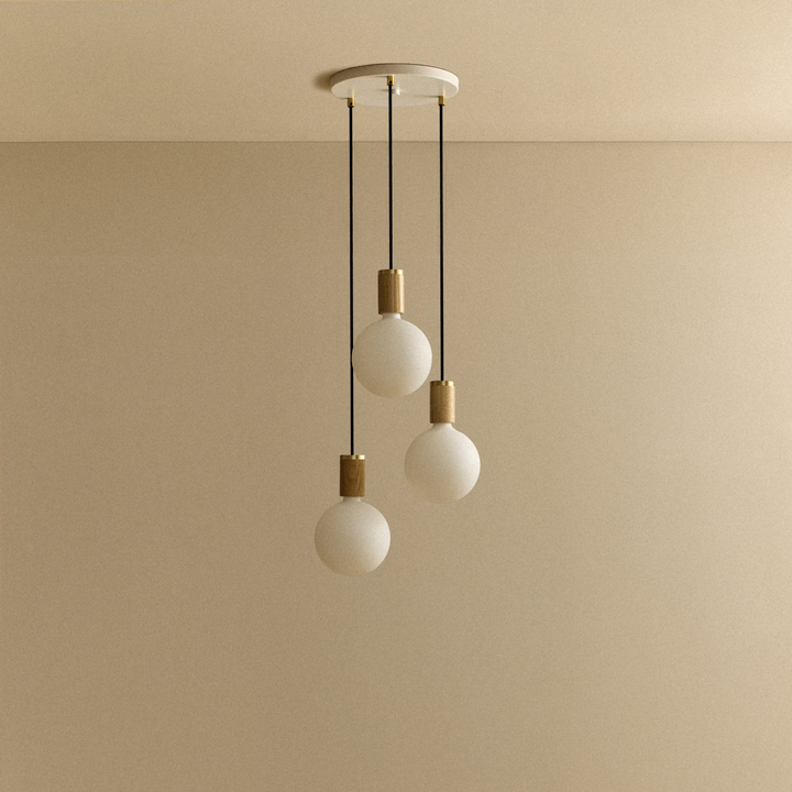 Triple Pendant in Oak + Sphere IV - White Canopy