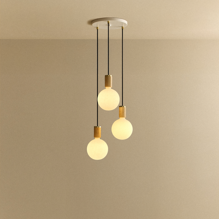 Triple Pendant in Oak + Sphere IV - White Canopy