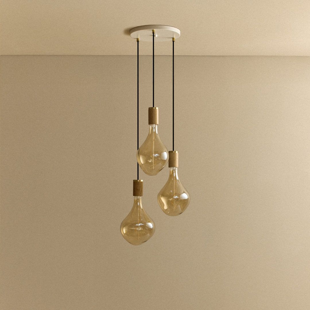 Triple Pendant in Oak + Voronoi II - White Canopy