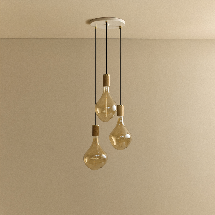 Triple Pendant in Oak + Voronoi II - White Canopy