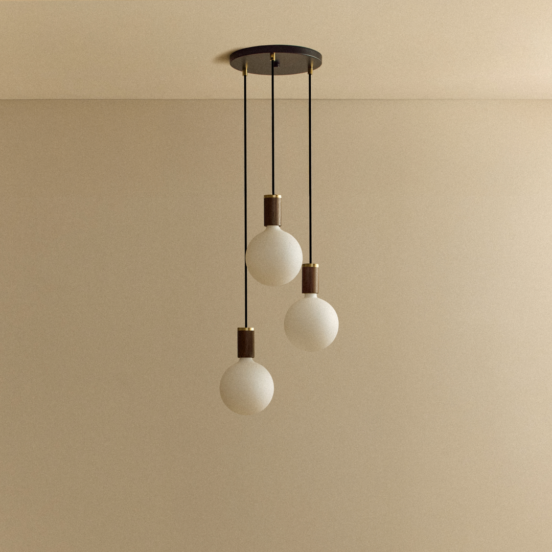 Triple Pendant in Walnut + Sphere IV - Black Canopy