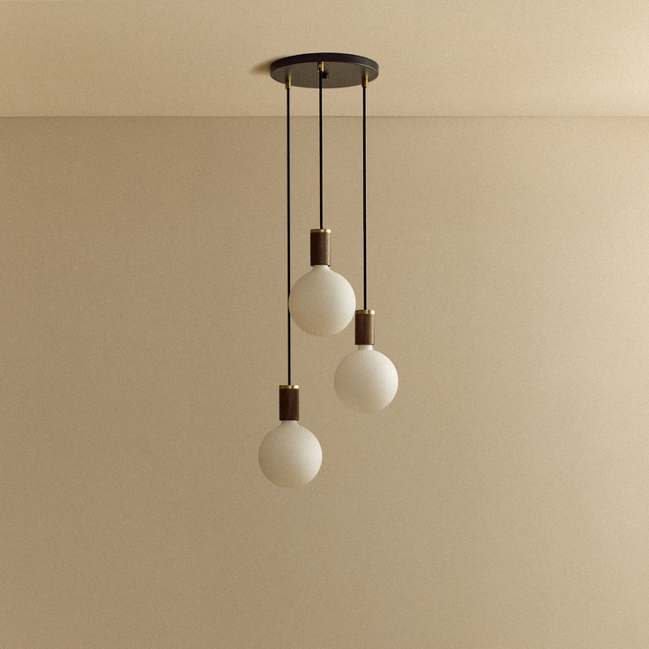 Triple Pendant in Walnut + Sphere IV - Black Canopy