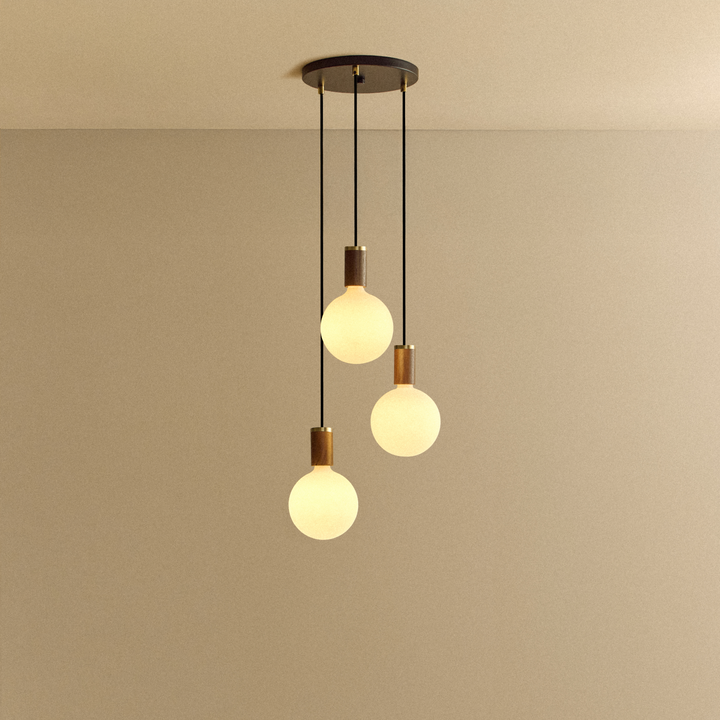 Triple Pendant in Walnut + Sphere IV - Black Canopy