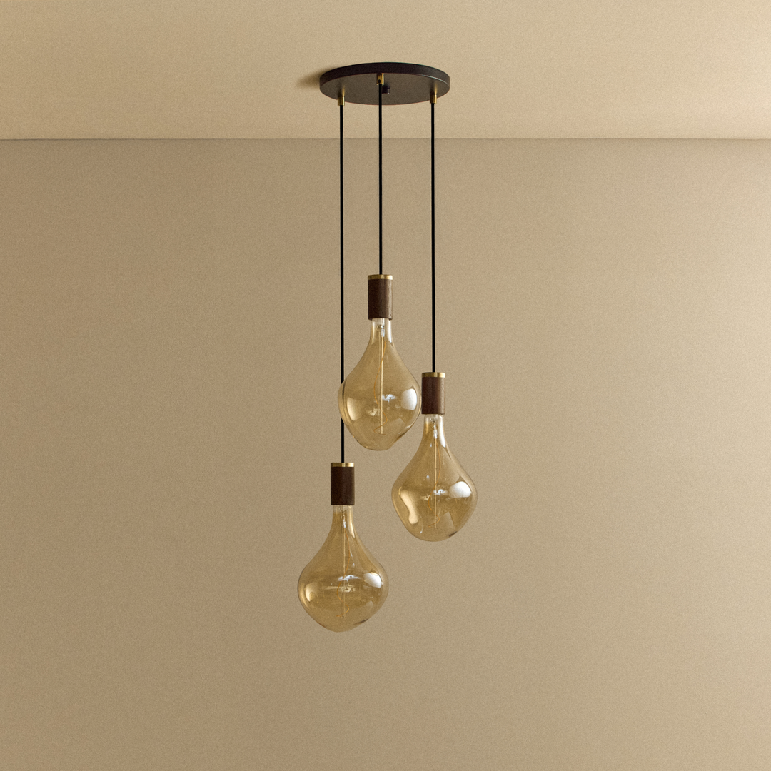 Triple Pendant in Walnut + Voronoi II - Black Canopy