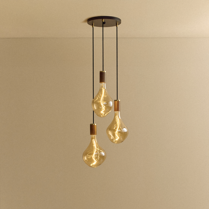 Triple Pendant in Walnut + Voronoi II - Black Canopy