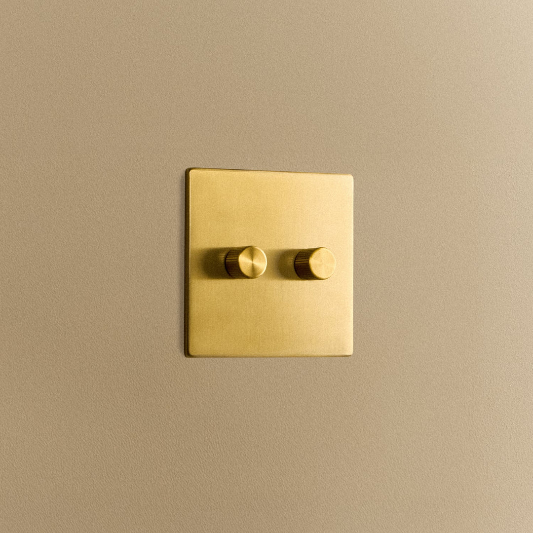 Double Rotary Wall Dimmer in Brass