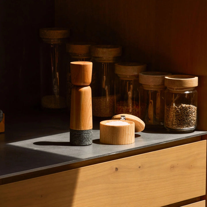 Stone Pepper Mill &amp; Stash Salt Cellar Set