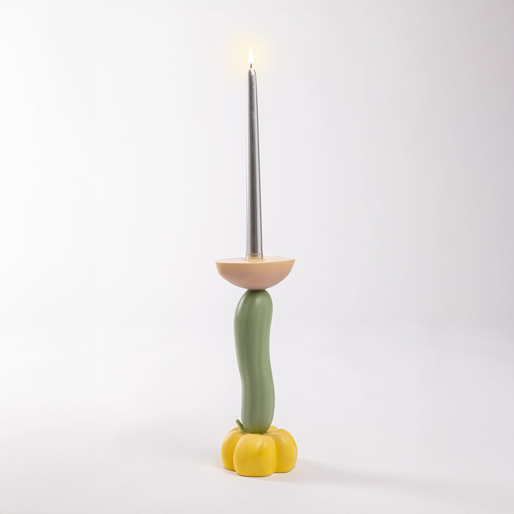 Seletti Vitamin Cucumber Candlestick, the cucumber candlestick with its taper lit