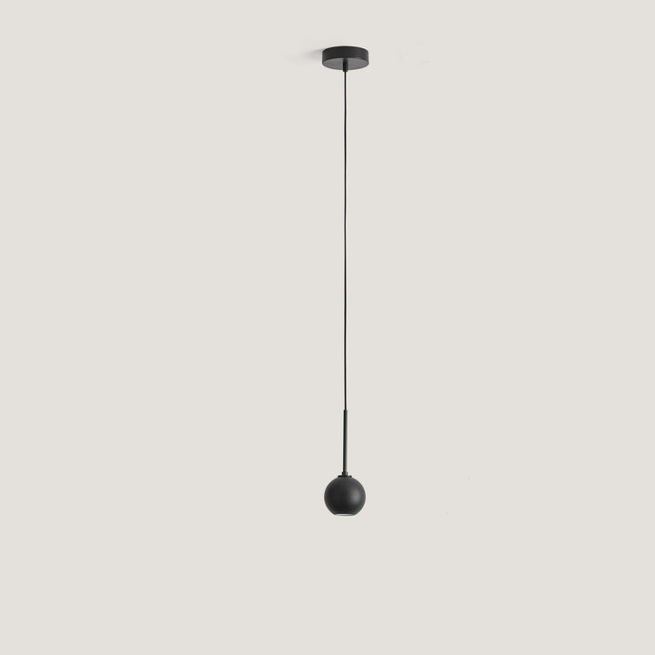 Lita Pendant Lamp single matt black sphere on a slim black stem and round canopy, unlit, by Aromas del Campo