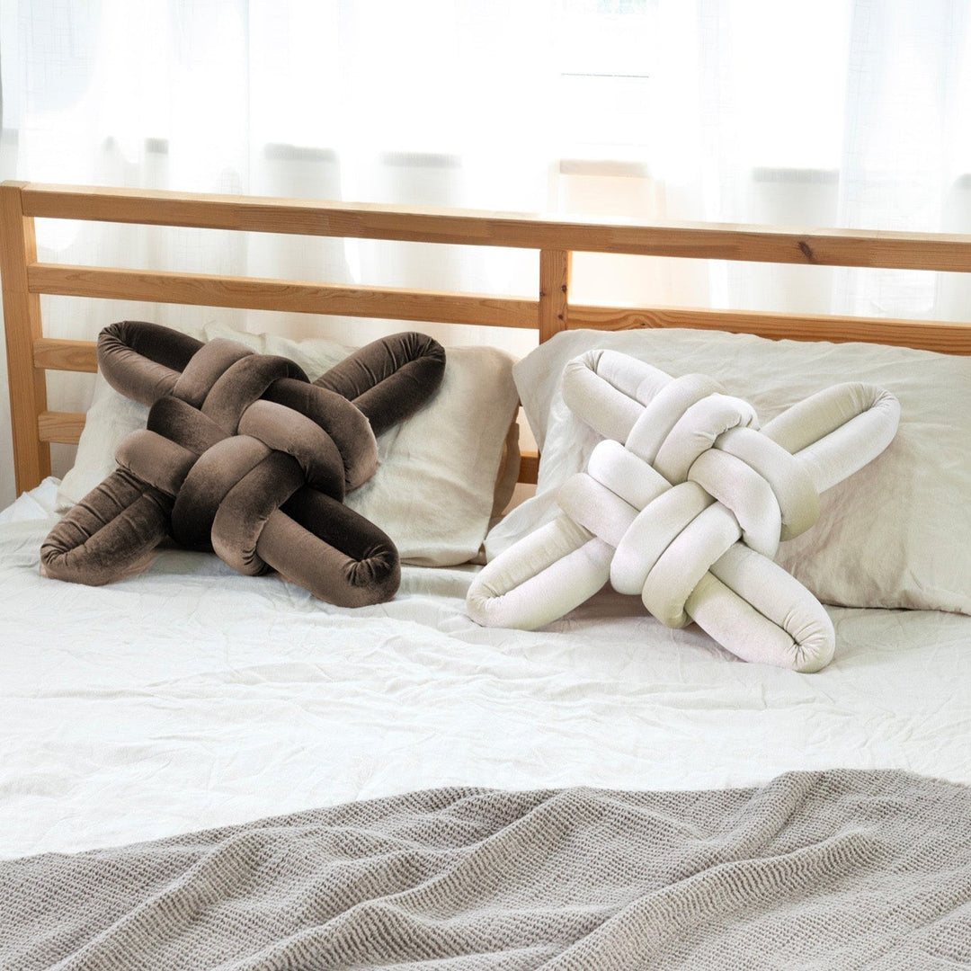 Velvet Knot Pillow Ivory