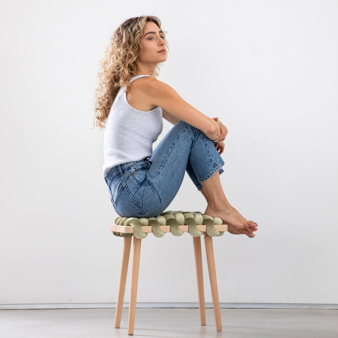 Velvet Woven Stool Ivory
