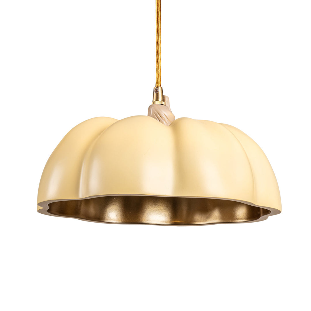 Seletti Vitamin Pumpkin 1 Pendant Lamp, wide cream pumpkin pendant with a gold-lined interior