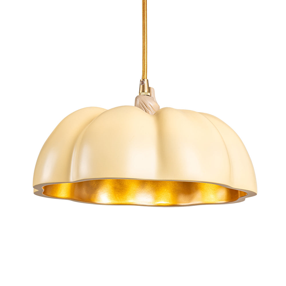 Seletti Vitamin Pumpkin 1 Pendant Lamp, the pumpkin pendant glowing warm from below