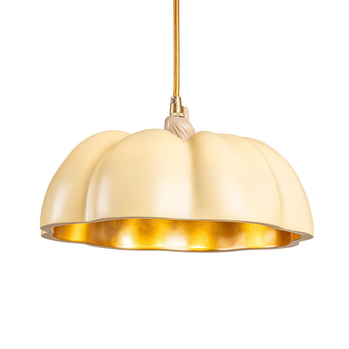 Seletti Vitamin Pumpkin 1 Pendant Lamp, the pumpkin pendant glowing warm from below