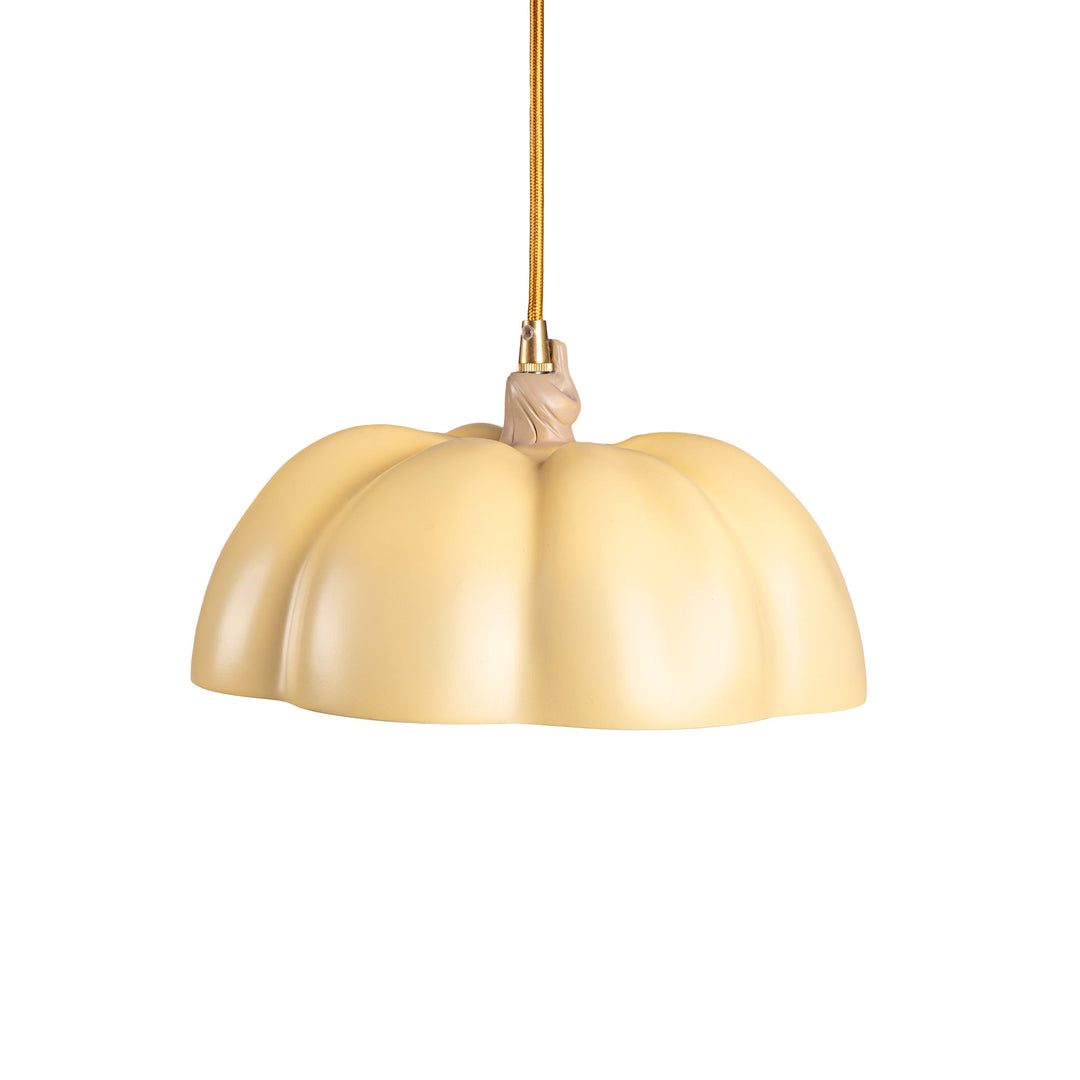Seletti Vitamin Pumpkin 1 Pendant Lamp, side view of the ribbed cream pumpkin shade