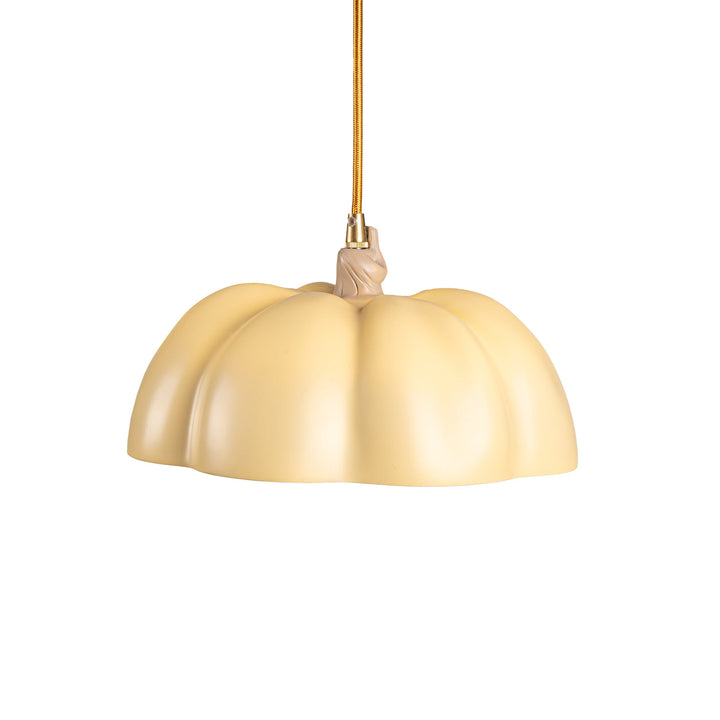 Seletti Vitamin Pumpkin 1 Pendant Lamp, side view of the ribbed cream pumpkin shade