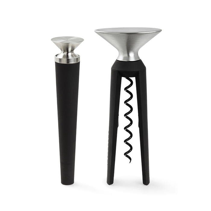 Rosendahl Grand Cru Bottle Opener and Corkscrew, Black/Steel, 2 Pcs.