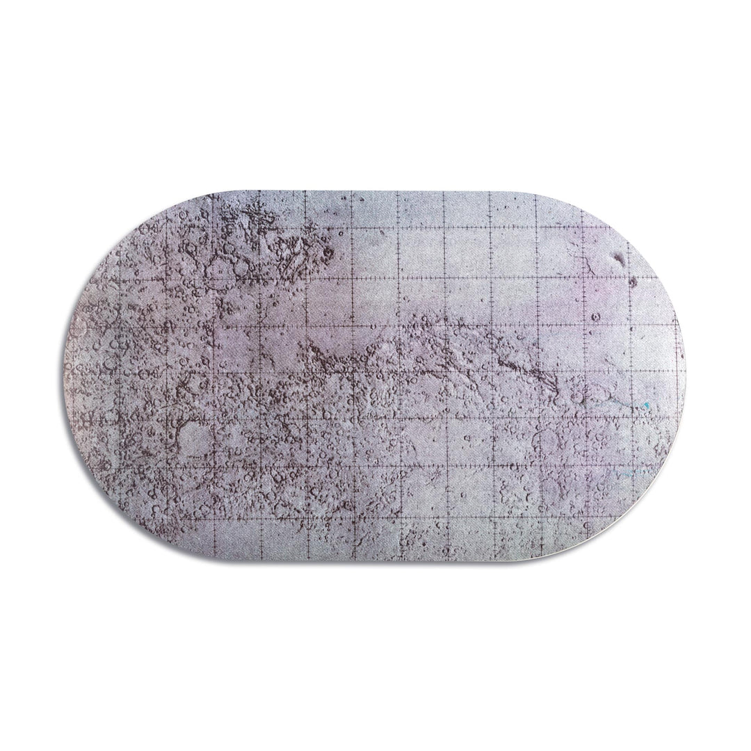 Seletti Cosmic Diner Placemat Lunar Landing, oval placemat printed with a gray gridded lunar landing-site map