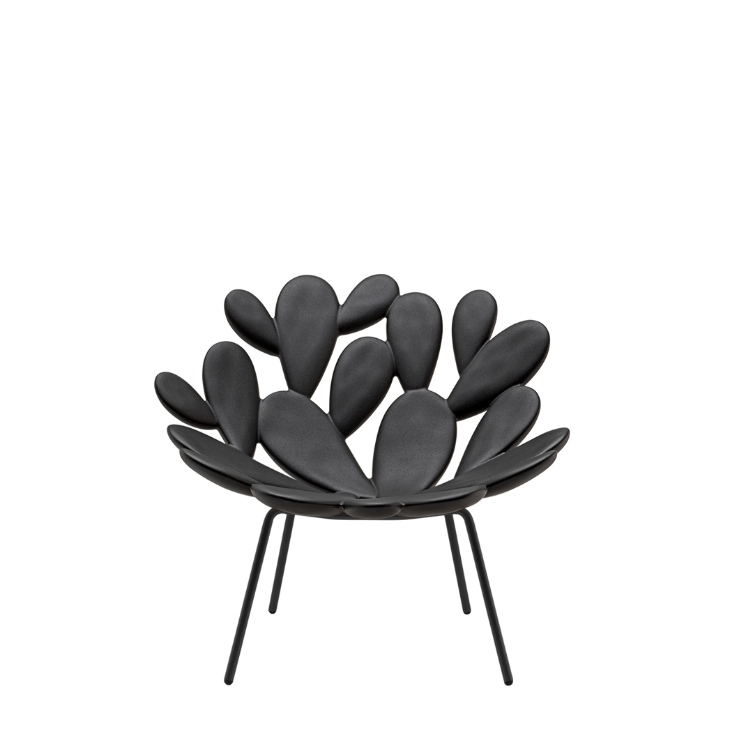 Black Filicudi armchair by Marcantonio, sculptural resin seat with leaf-inspired design