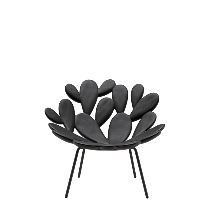 Black Filicudi armchair by Marcantonio, sculptural resin seat with leaf-inspired design