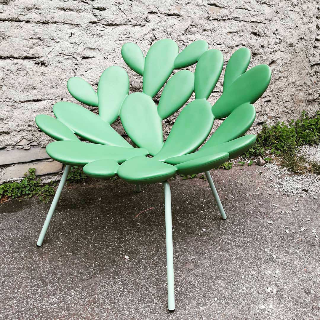 Filicudi armchair in green resin by Marcantonio, contemporary sculptural seating