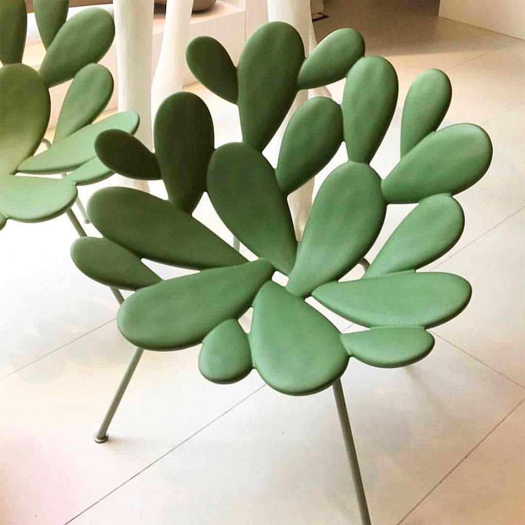 Green polyethylene armchair with sculptural leaf design by Marcantonio for Qeeboo