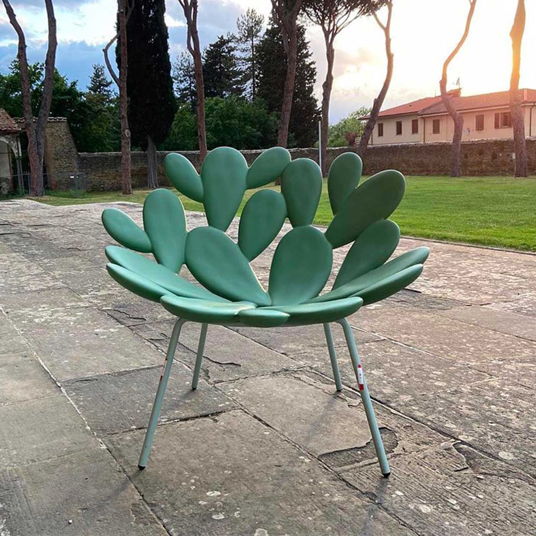 Filicudi armchair by Marcantonio, sculpted green resin, outdoor modern seating design