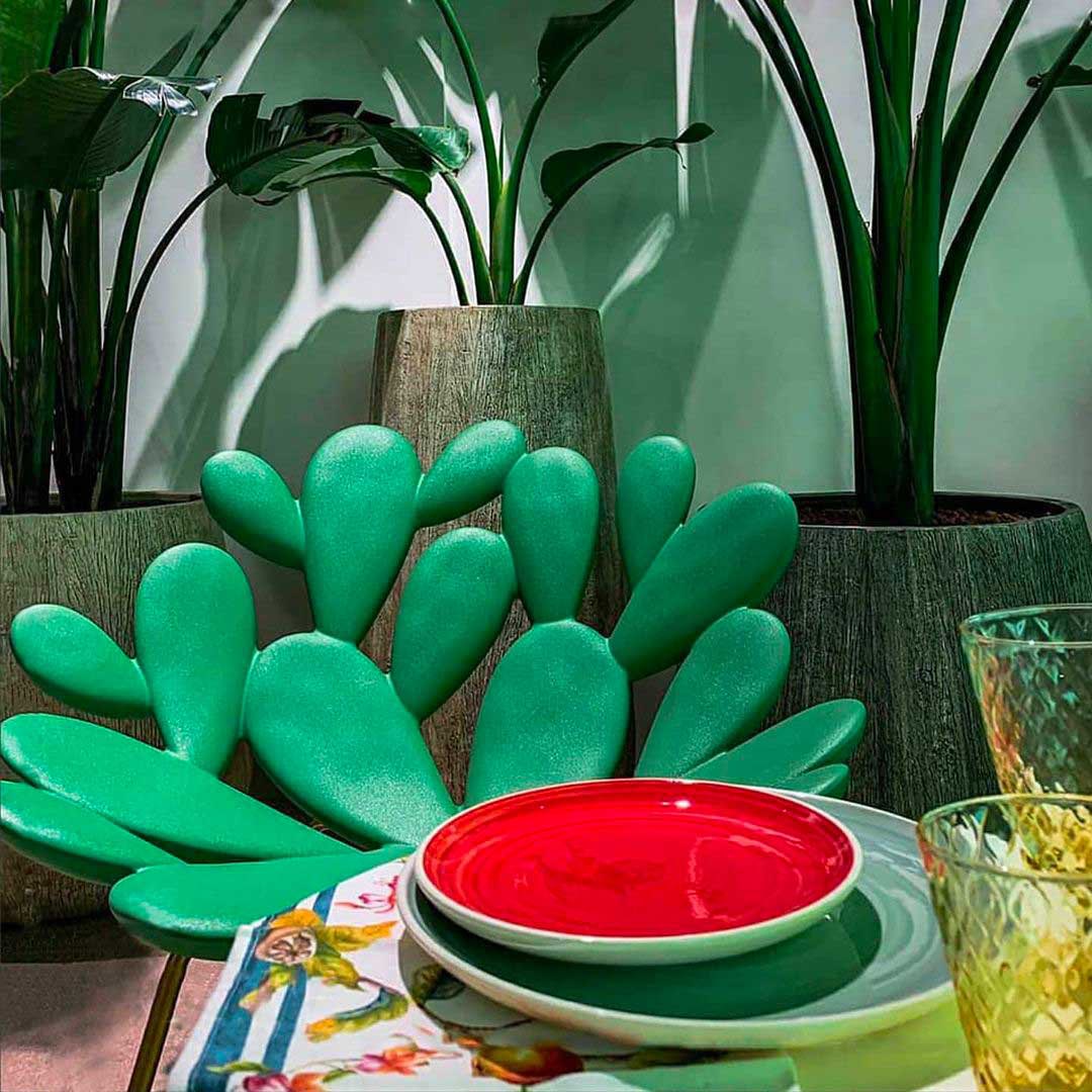 Filicudi armchair by Marcantonio in vivid green polyethylene, inspired by Mediterranean flora
