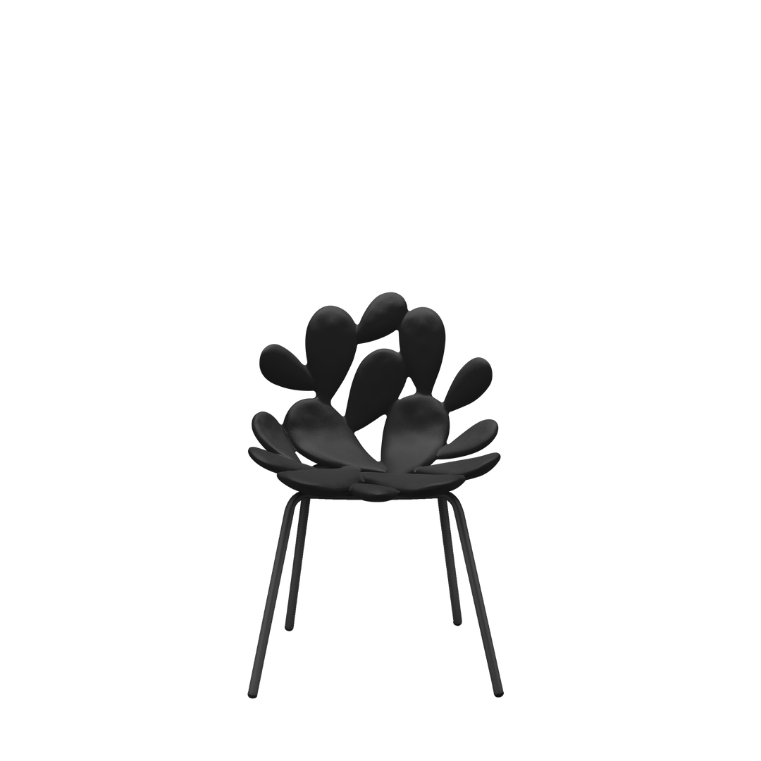 Filicudi black polycarbonate chair by Marcantonio, sculptural silhouette, metal legs