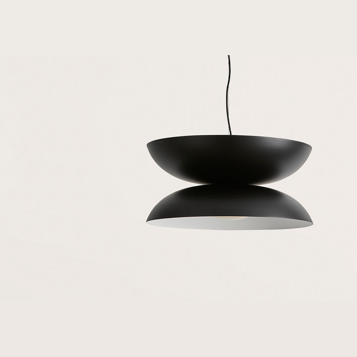 Yoyo Pendant by Aromas del Campo, matt black double-dome steel shade with white interior, unlit