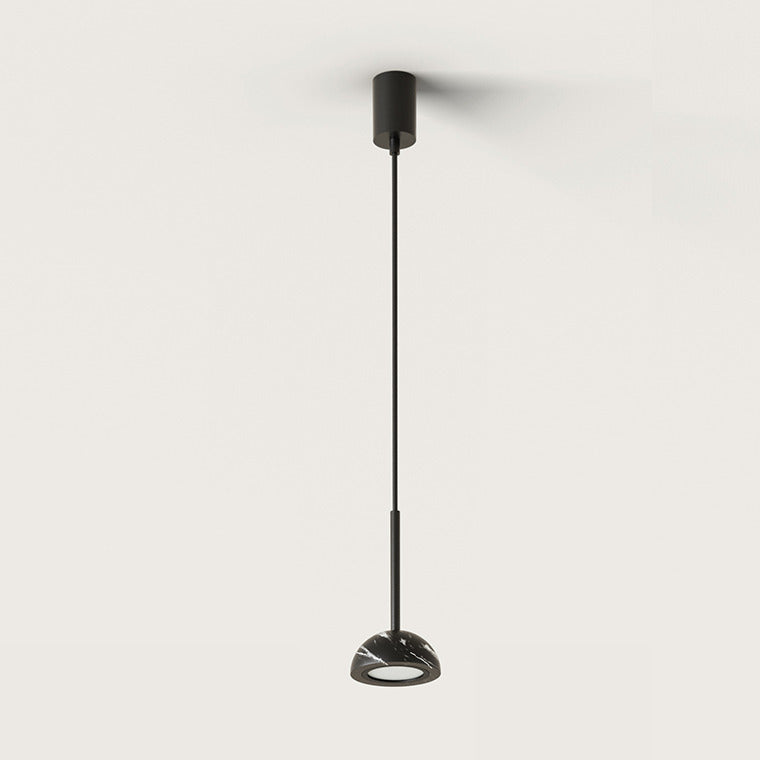 Dussa Pendant Lamp with black marble dome shade on a long black rod by Aromas del Campo