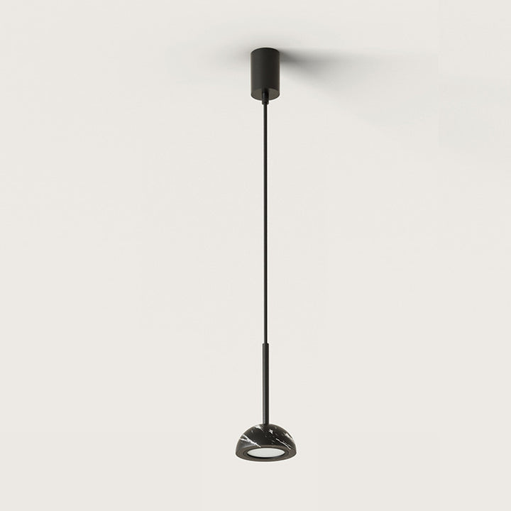 Dussa Pendant Lamp with black marble dome shade on a long black rod by Aromas del Campo