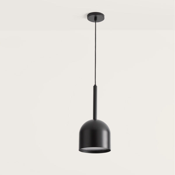 Luca Pendant Lamp, black steel dome shade on a slim stem and cord with round canopy, by Aromas del Campo
